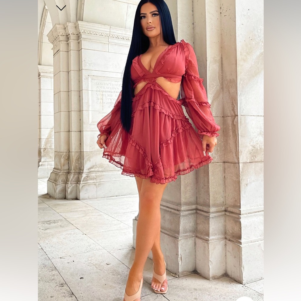 Rust Ruffle dress Fashionova